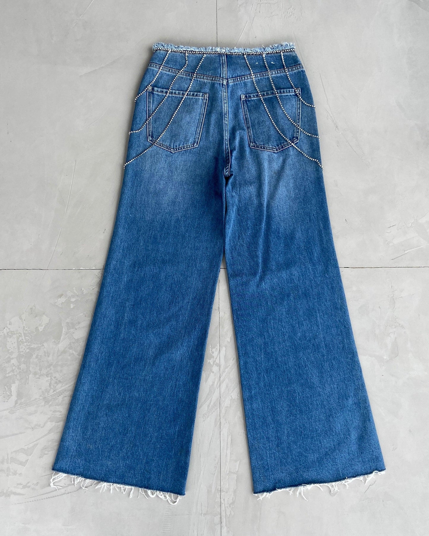 MISS SIXTY BEADED DENIM WIDE LEG JEANS - W27" - Known Source