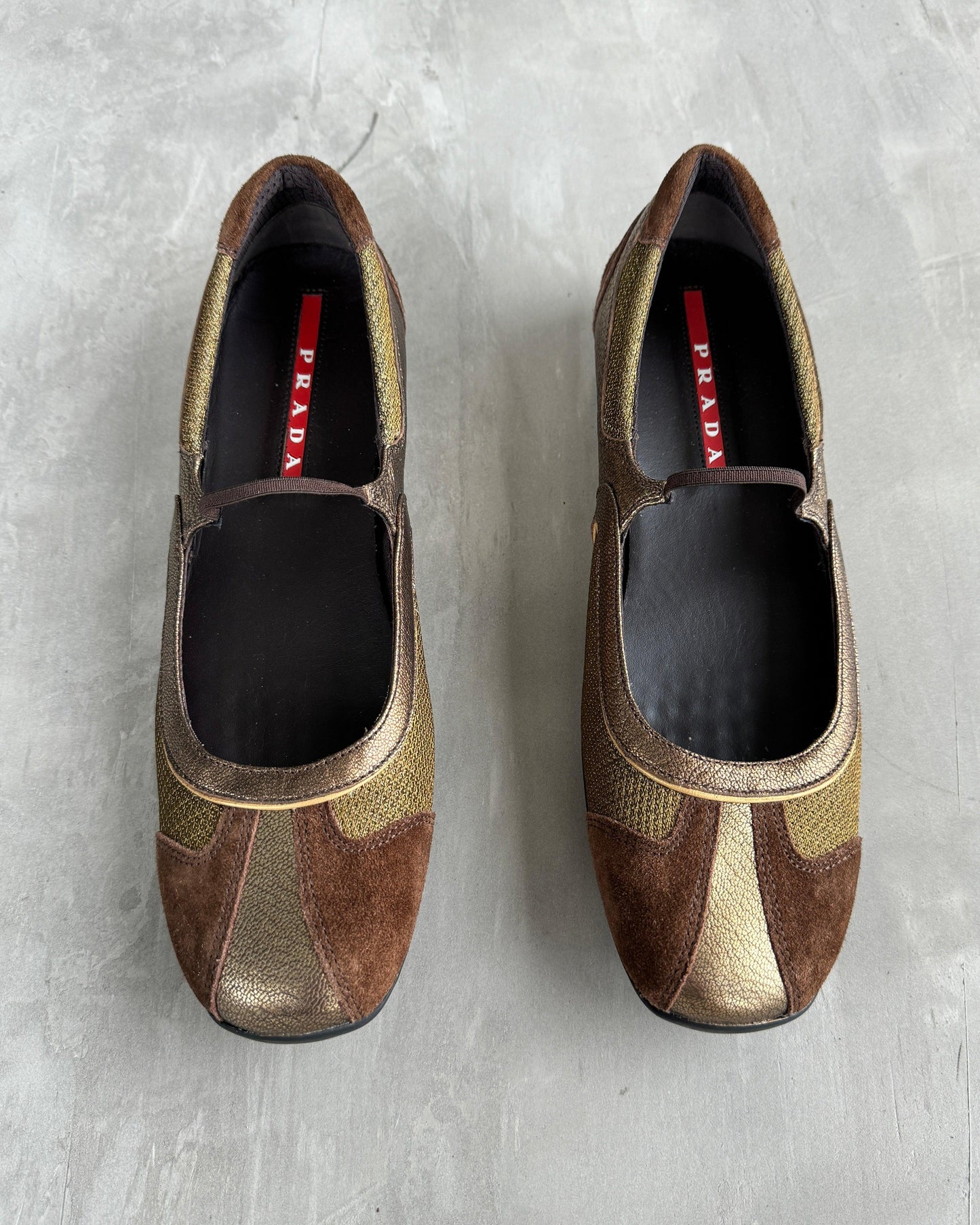 PRADA 2000'S BROWN & METALLIC SUEDE BALLET FLATS - EU 39 / UK 6 - Known Source