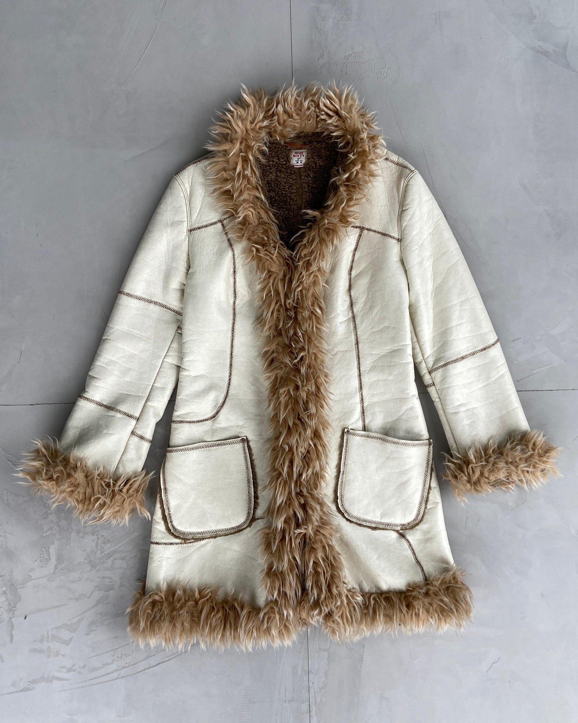 MISS SIXTY 00'S FAUX FUR AND LEATHER AFGHAN COAT - Known Source