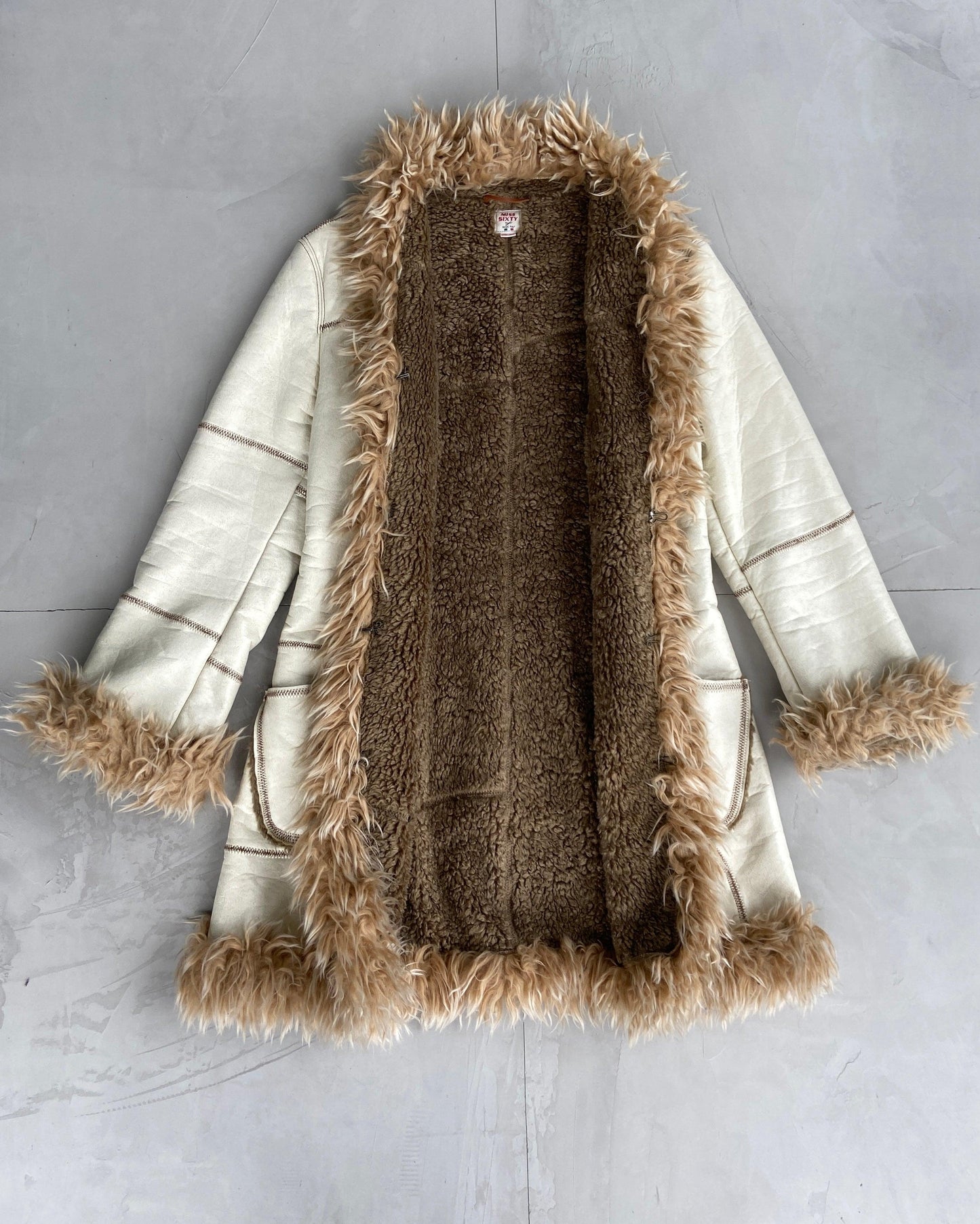 MISS SIXTY 00'S FAUX FUR AND LEATHER AFGHAN COAT - Known Source