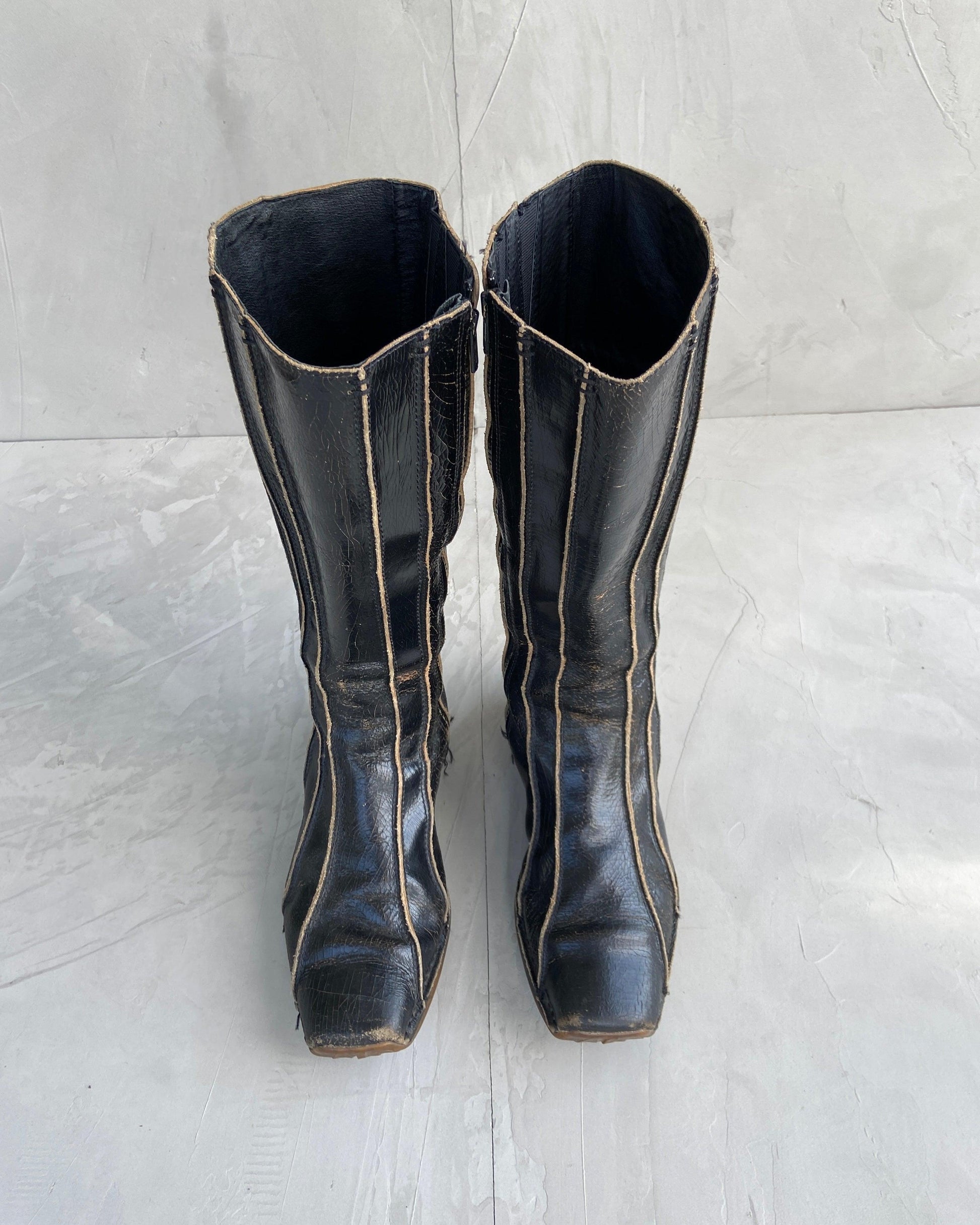 DIESEL 90'S CRACKED LEATHER SQUARE TOE BOOTS - UK 8 - Known Source