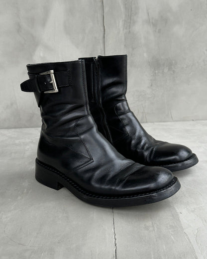 PRADA 90'S MENS BLACK LEATHER & SILVER BUCKLE BOOT - UK 7 / EU 40.5 - Known Source