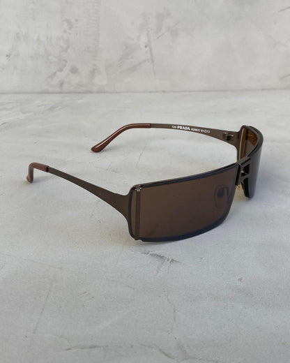 PRADA 90'S RIMLESS WRAP AROUND BROWN SUNGLASSES - Known Source