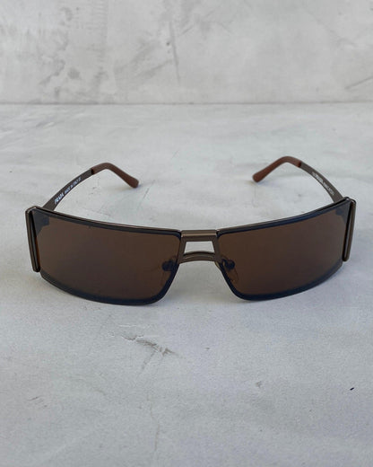 PRADA 90'S RIMLESS WRAP AROUND BROWN SUNGLASSES - Known Source