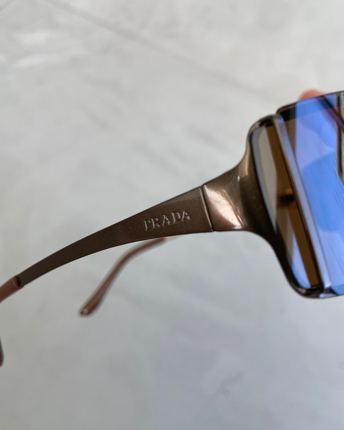 PRADA 90'S RIMLESS WRAP AROUND BROWN SUNGLASSES - Known Source