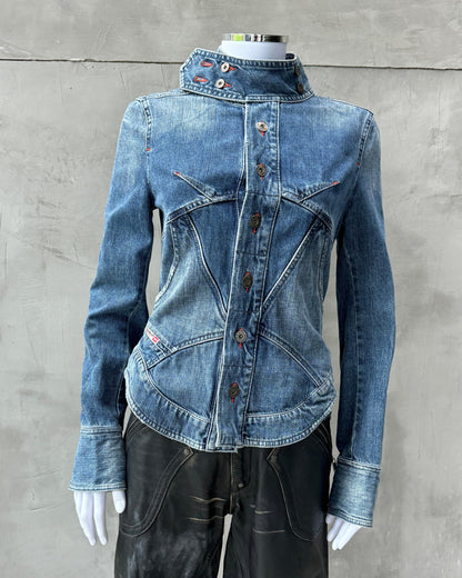 DIESEL 2000'S LACE UP CORSET DENIM JACKET - M - Known Source