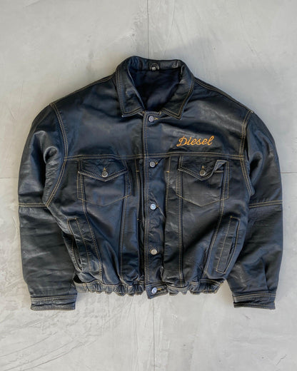 DIESEL 90'S BLACK LEATHER JACKET - M - Known Source