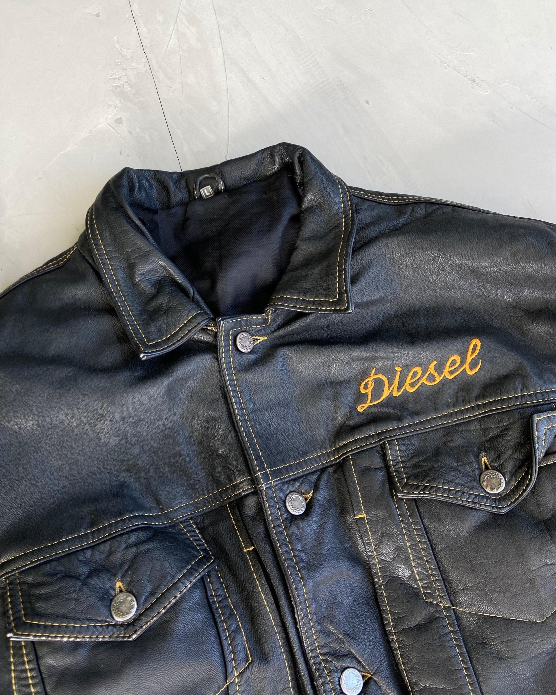 DIESEL 90'S BLACK LEATHER JACKET - M - Known Source