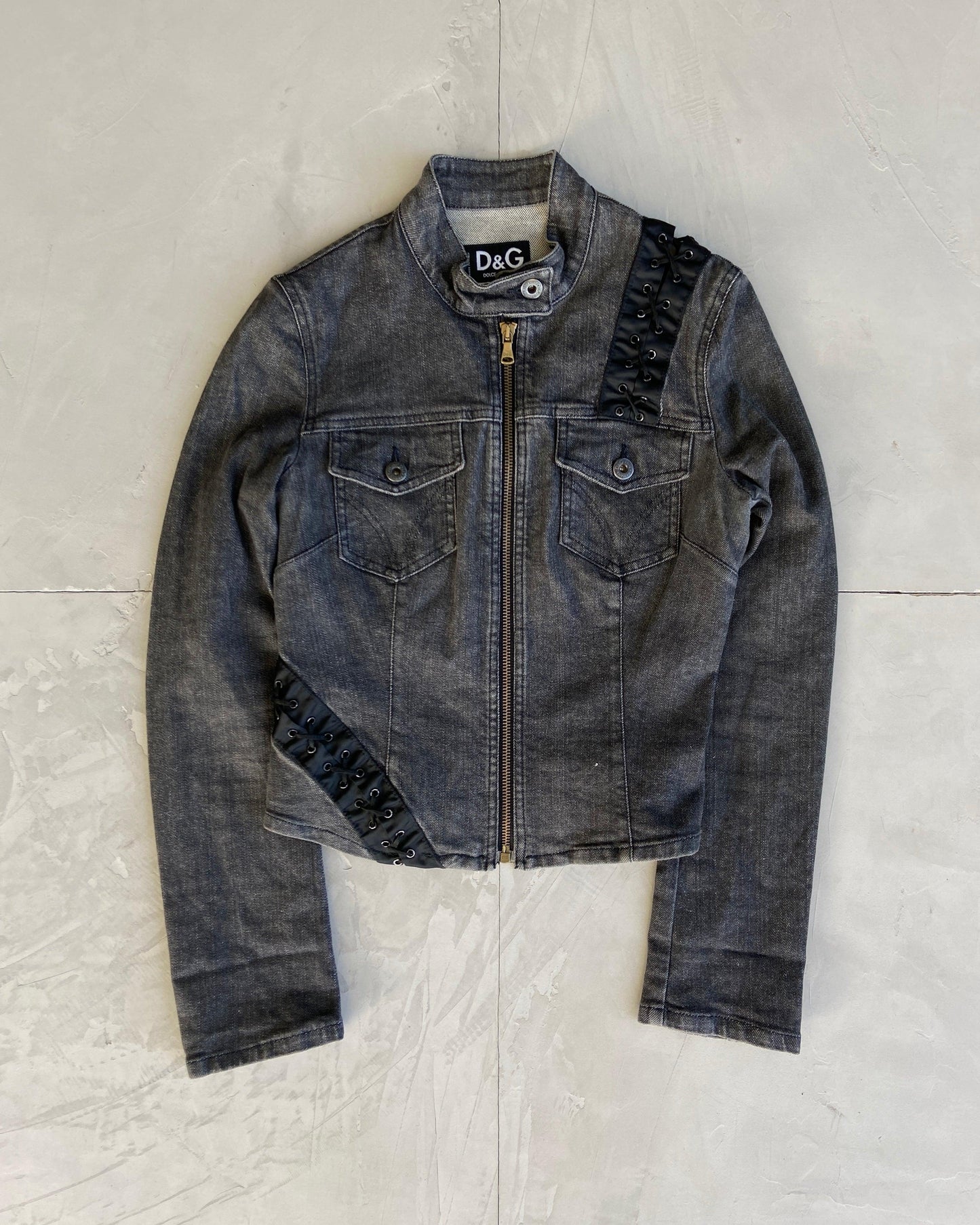 DOLCE AND GABBANA D&G BONDAGE LACE CUT OUT DENIM JACKET - XS - Known Source