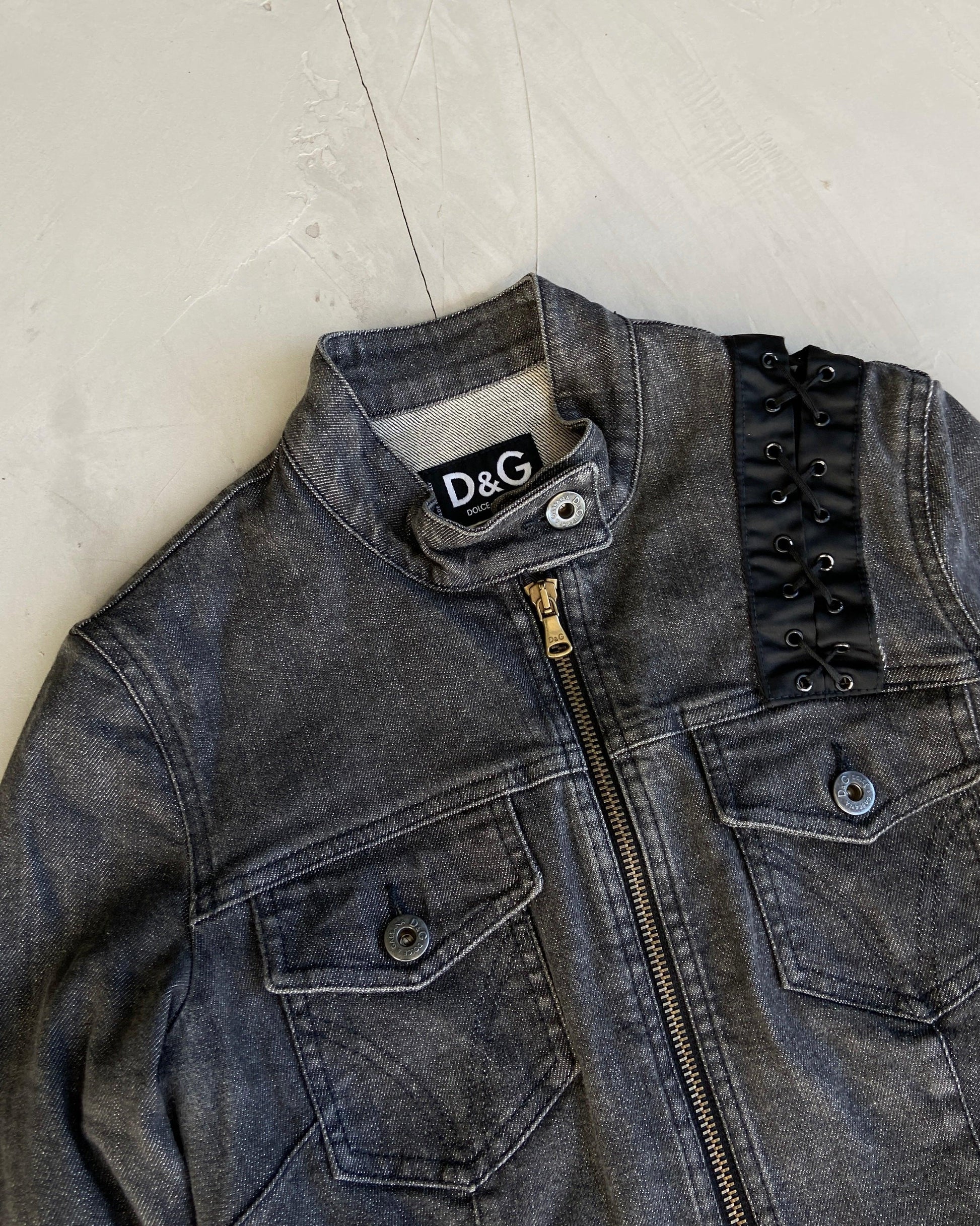 DOLCE AND GABBANA D&G BONDAGE LACE CUT OUT DENIM JACKET - XS - Known Source