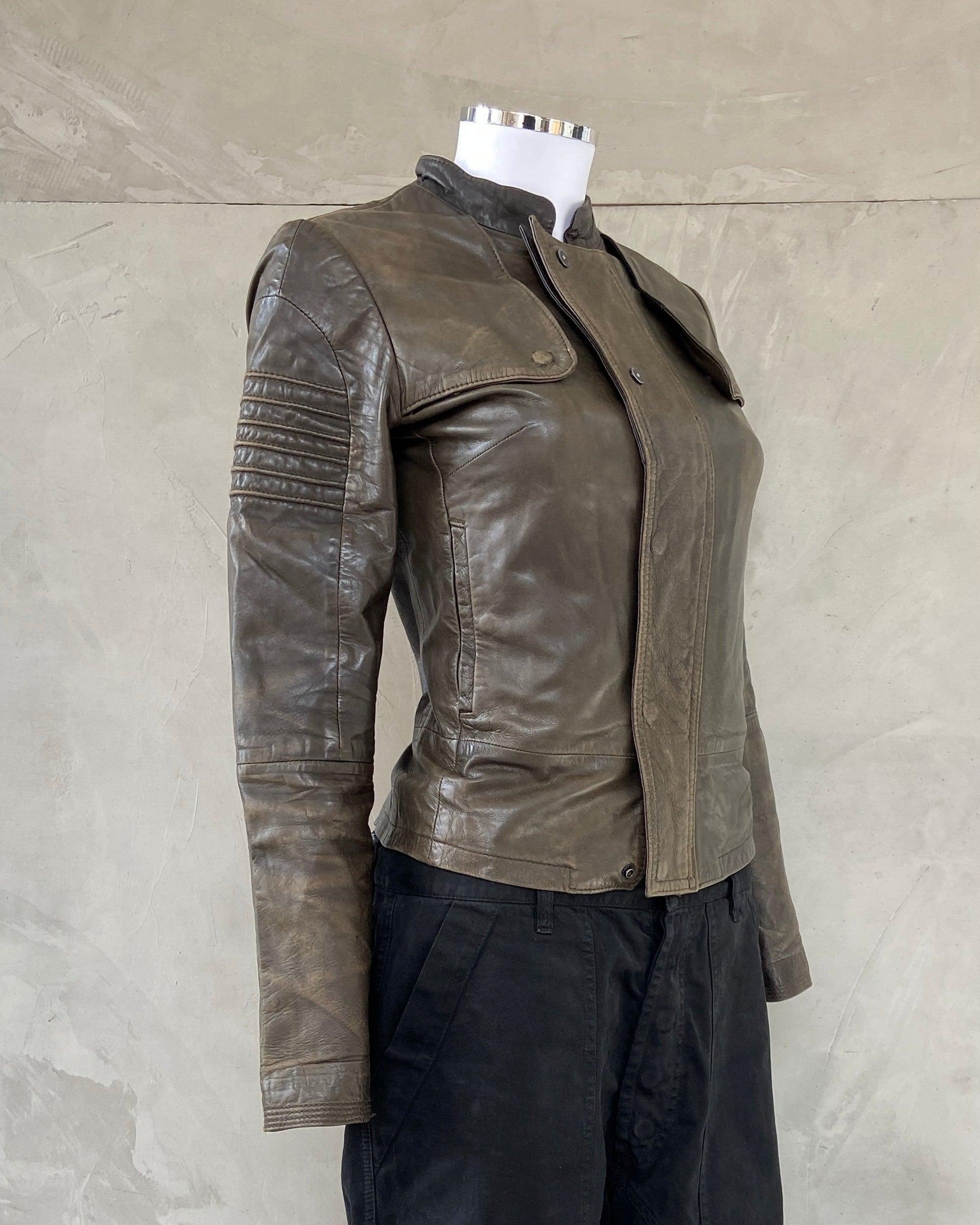 G STAR RAW 90'S LEATHER BIKER JACKET - S - Known Source