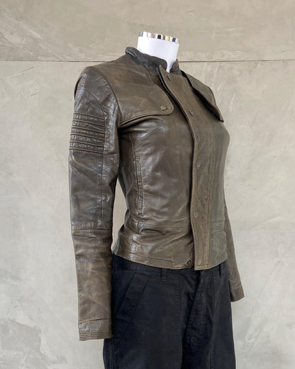 G STAR RAW 90'S LEATHER BIKER JACKET - S - Known Source