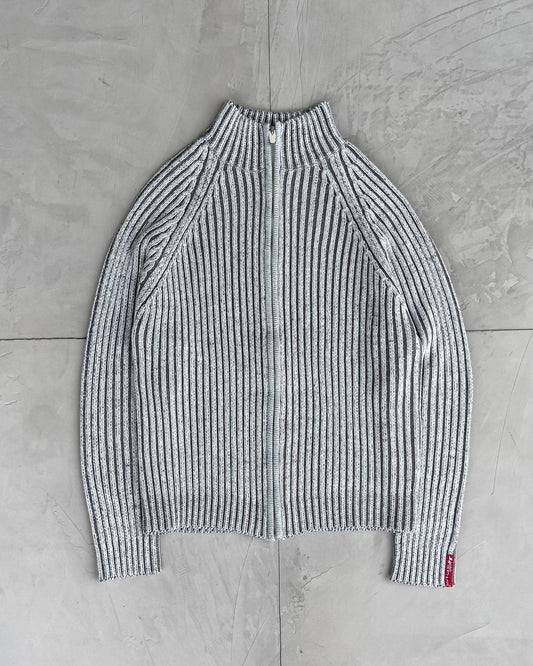 RIBBED KNIT ZIP-UP SWEATSHIRT - M - Known Source