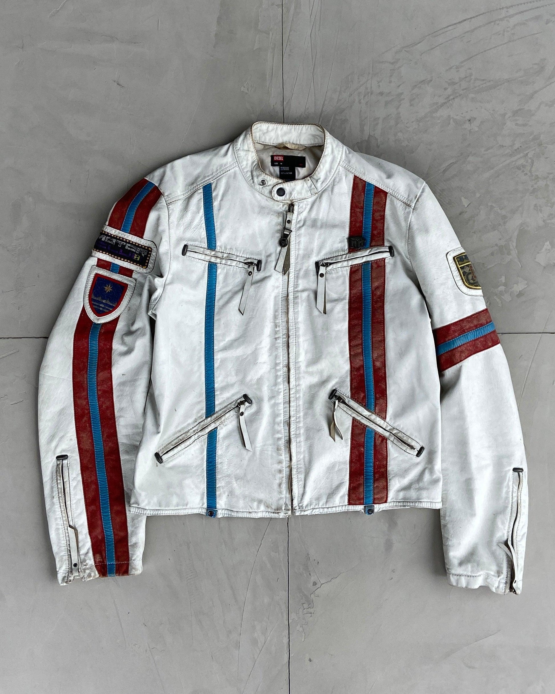 DIESEL 2000'S WHITE LEATHER RACER JACKET - M - Known Source