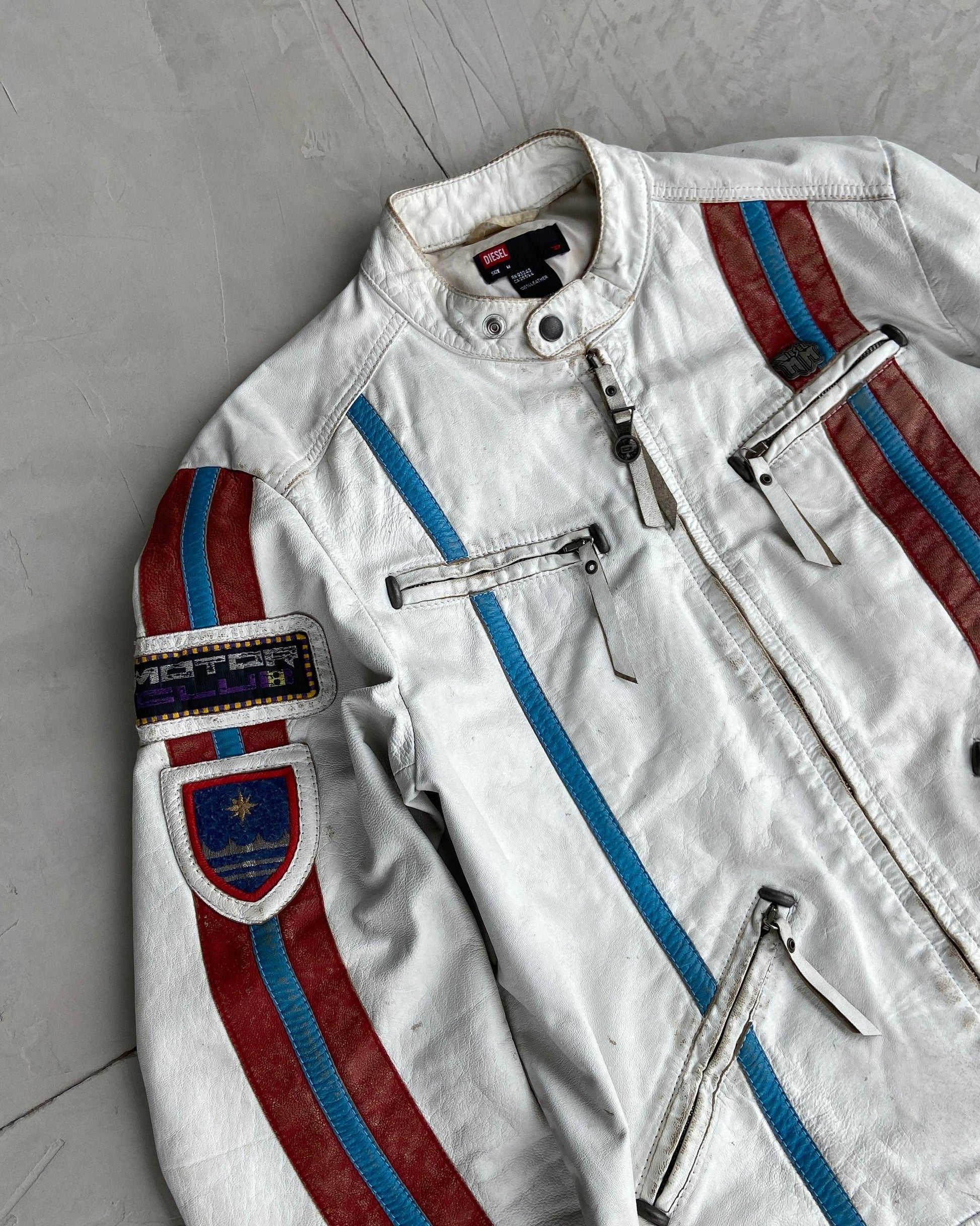 DIESEL 2000'S WHITE LEATHER RACER JACKET - M - Known Source