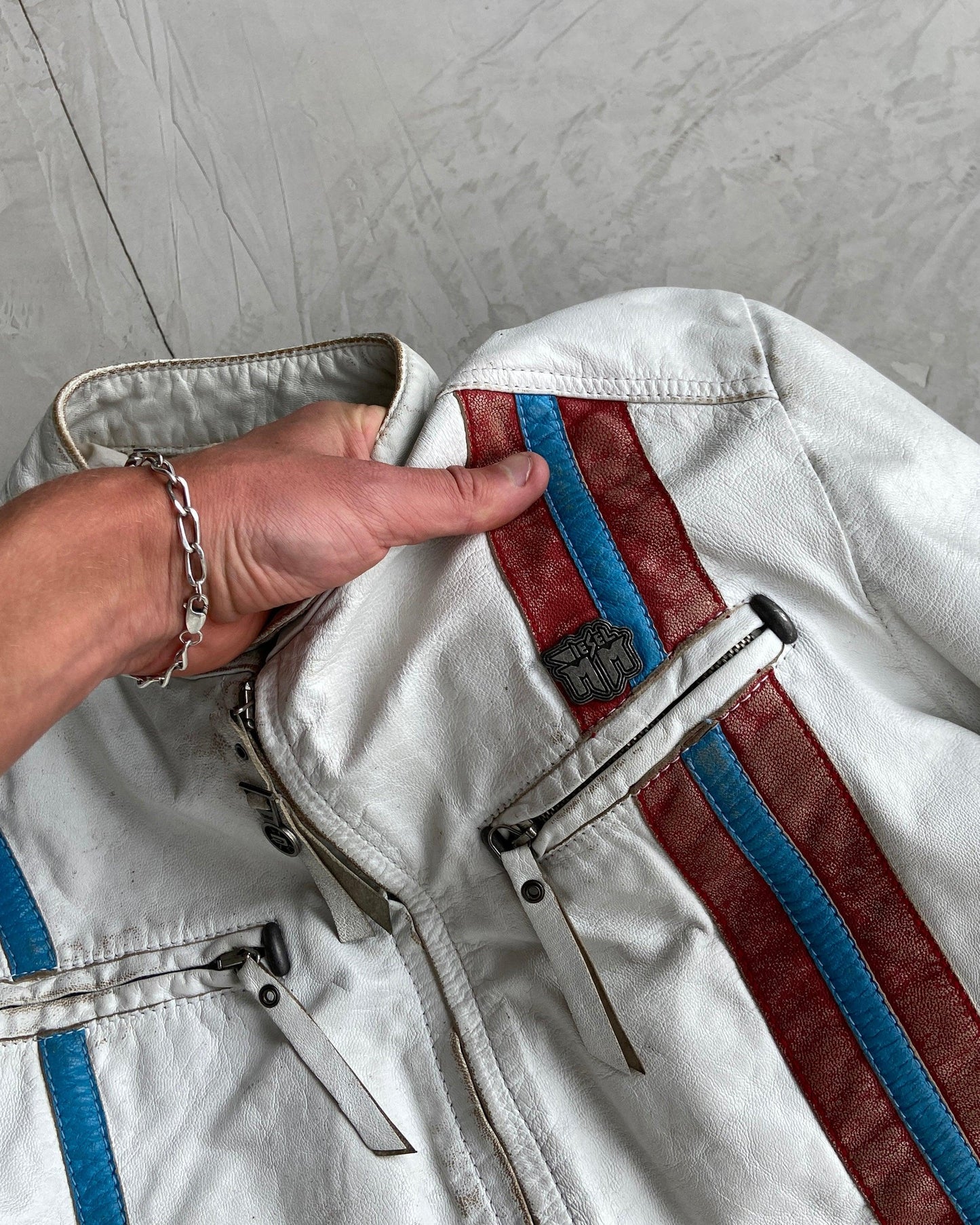 DIESEL 2000'S WHITE LEATHER RACER JACKET - M - Known Source