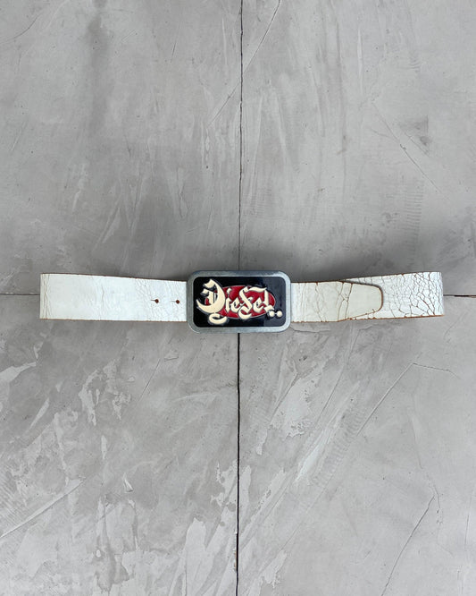 DIESEL 2000'S LEATHER STATEMENT CHUNKY LOGO BELT - Known Source