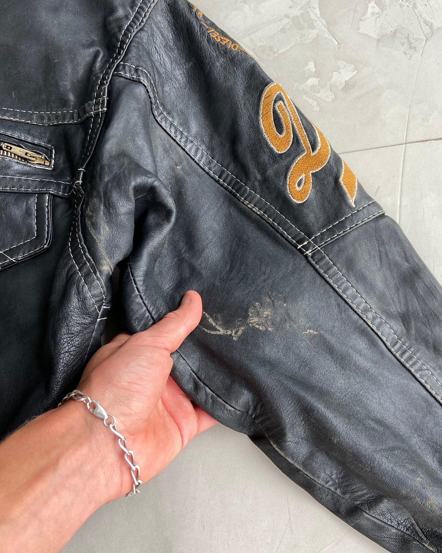 DIESEL 90'S BLACK LEATHER JACKET - M - Known Source