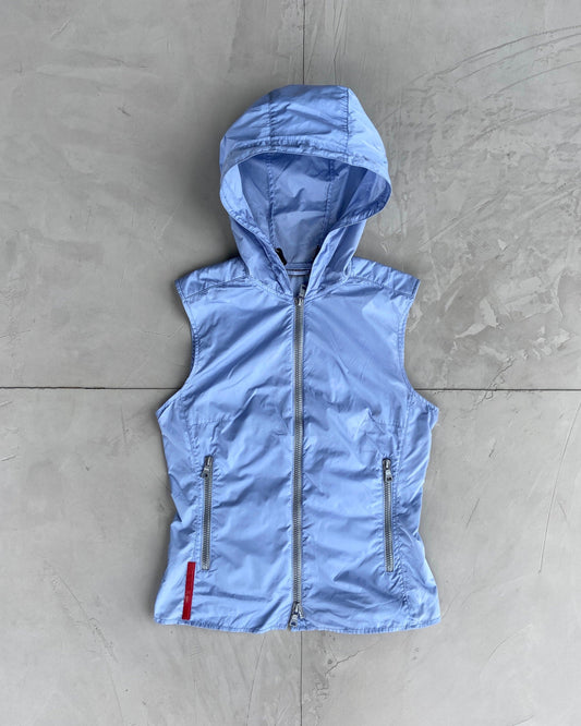 PRADA SS1999 BABY BLUE NYLON HOODED TOP - S/M - Known Source