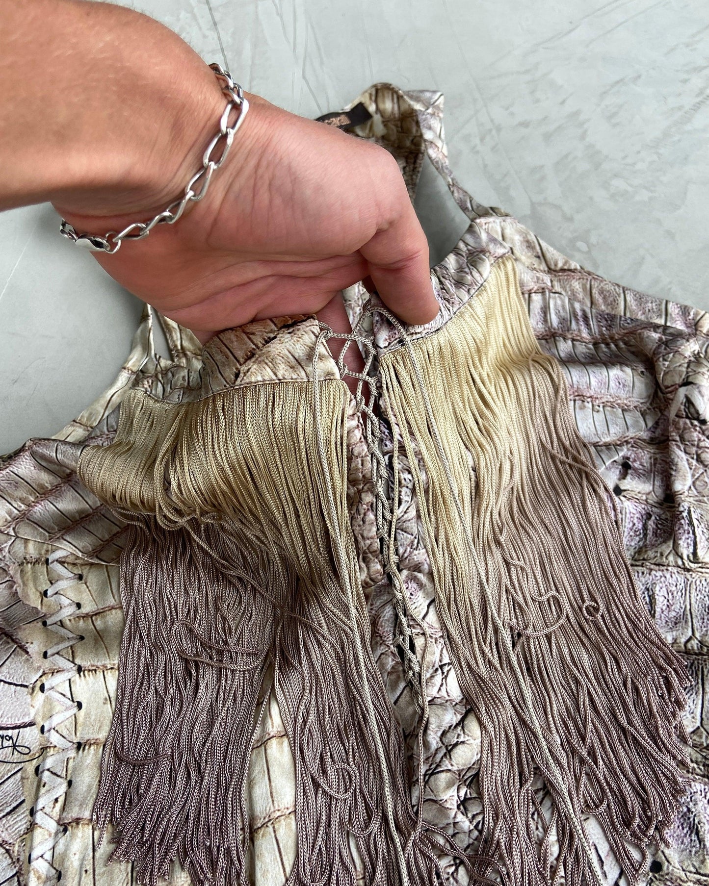 ROBERTO CAVALLI SS2011 SNAKE PRINT FRINGE DRESS - M - Known Source