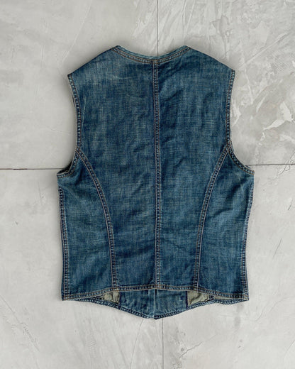 PLEIN SUD 2000'S DENIM STUD WAISTCOAT - M - Known Source