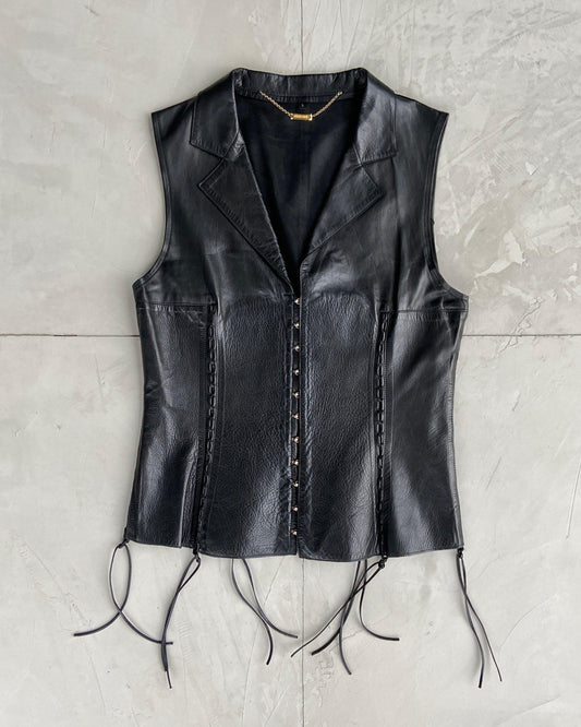 ROBERTO CAVALLI 2000'S LEATHER LACE UP WAIST COAT - L - Known Source