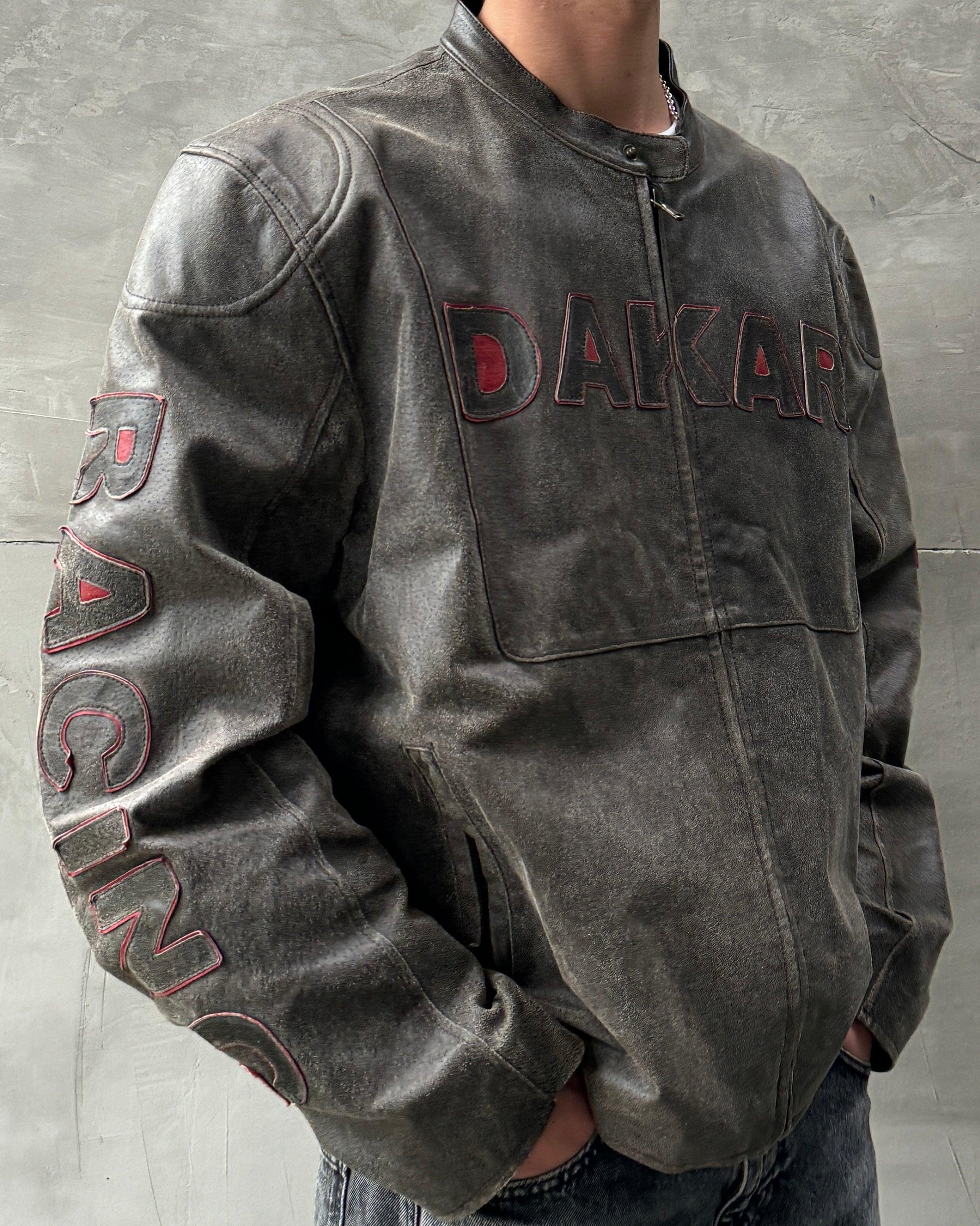 DAKAR 90'S BLACK LEATHER RACER JACKET - XL - Known Source