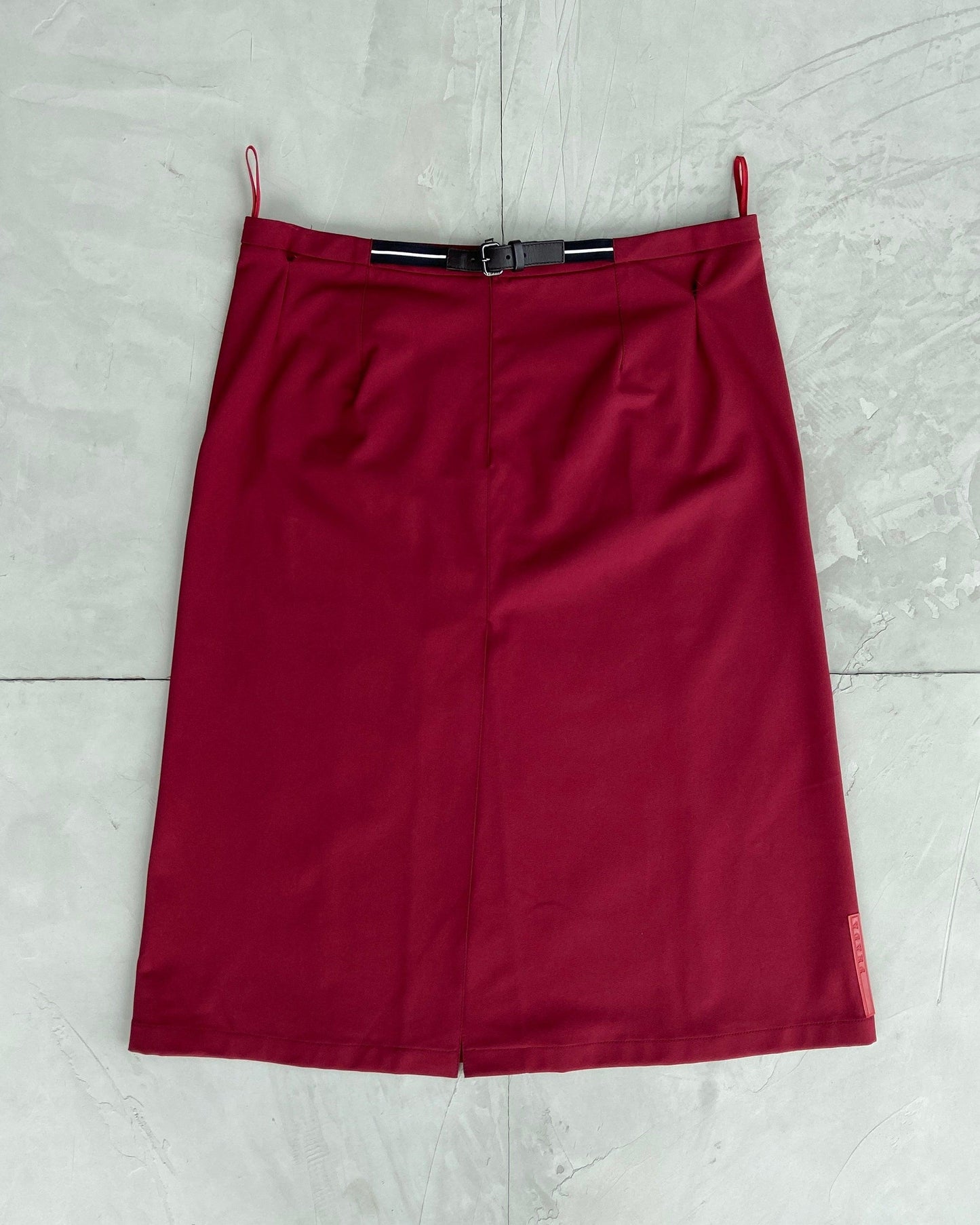 PRADA SPORT RED BELTED MIDI SKIRT - M - Known Source