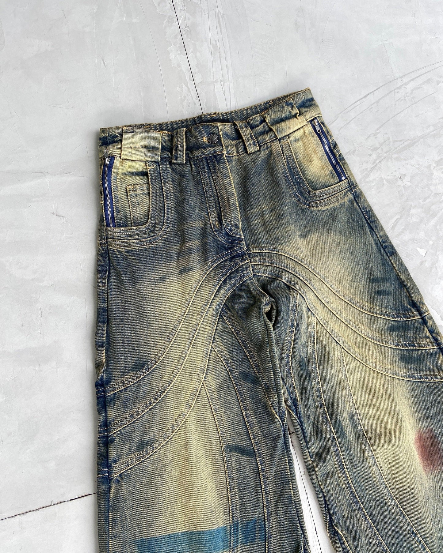 NO FAITH STUDIOS WAVE HEAVY DENIM JEANS - S - Known Source