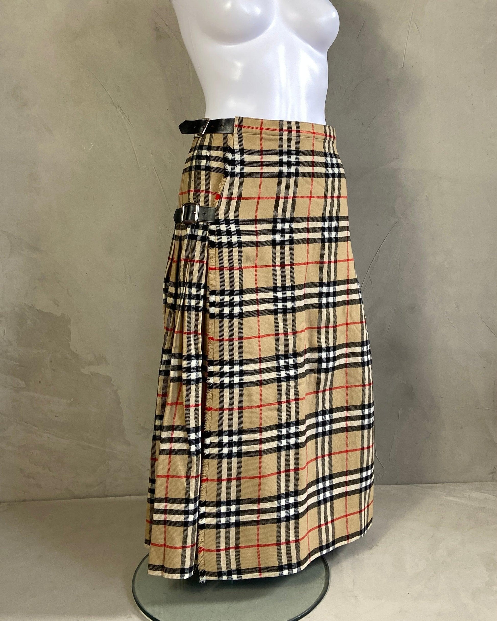 BURBERRY NOVA PLAID WRAP WOOL MAXI SKIRT - S - Known Source