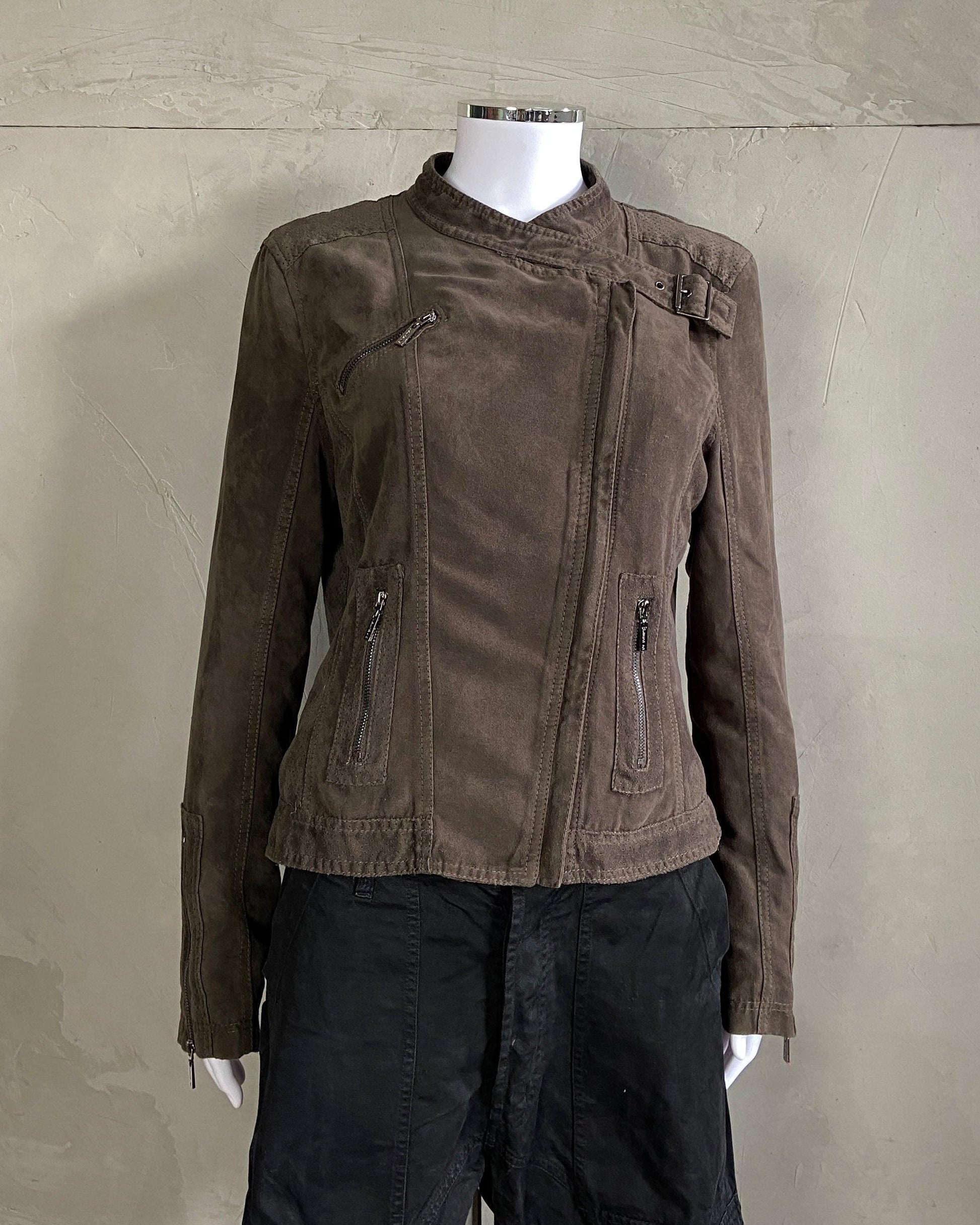 FAUX SUEDE WRAP BUCKLE JACKET - M/L - Known Source