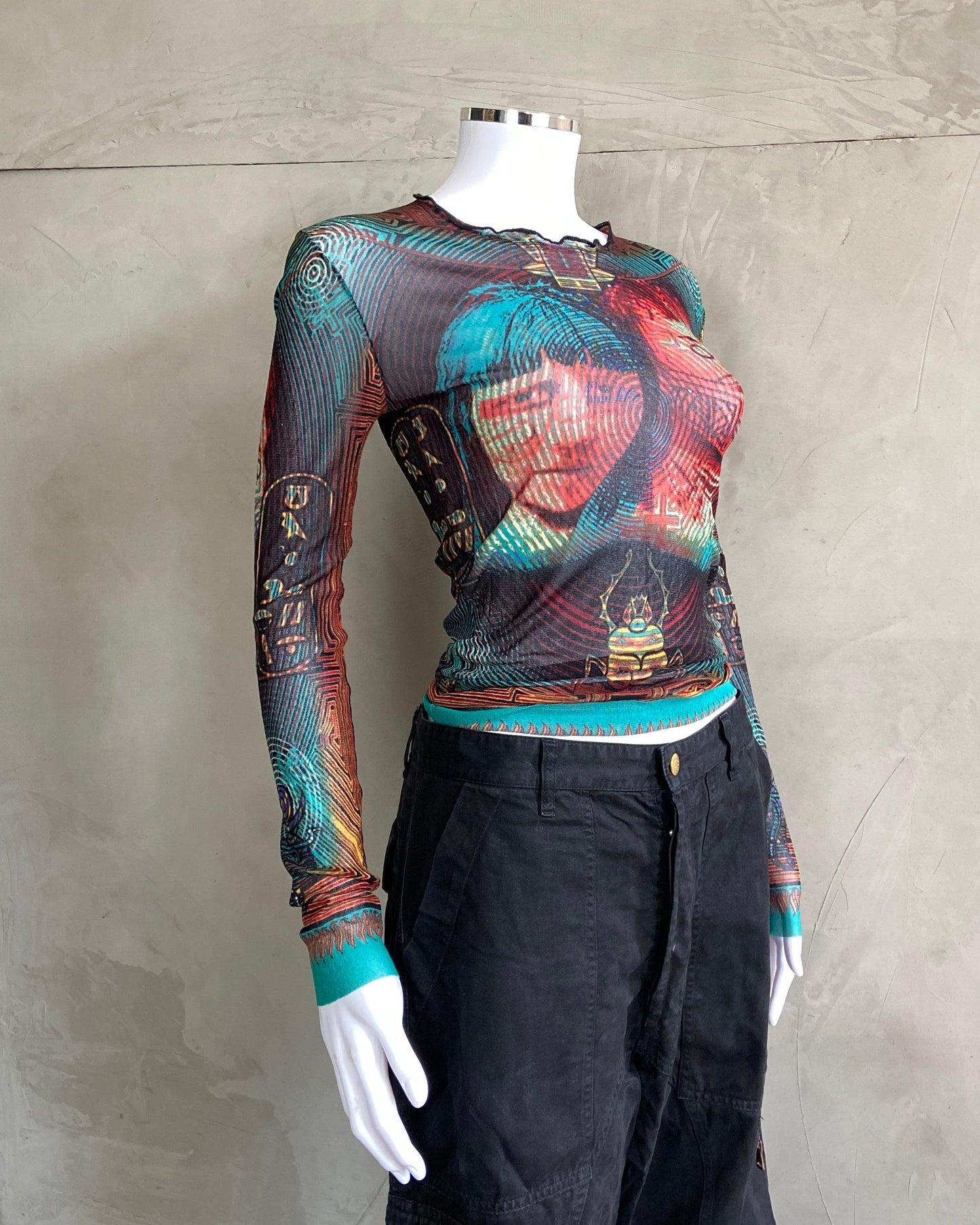 JEAN PAUL GAULTIER AW1996 GRAPHIC FACES MESH TOP - M - Known Source
