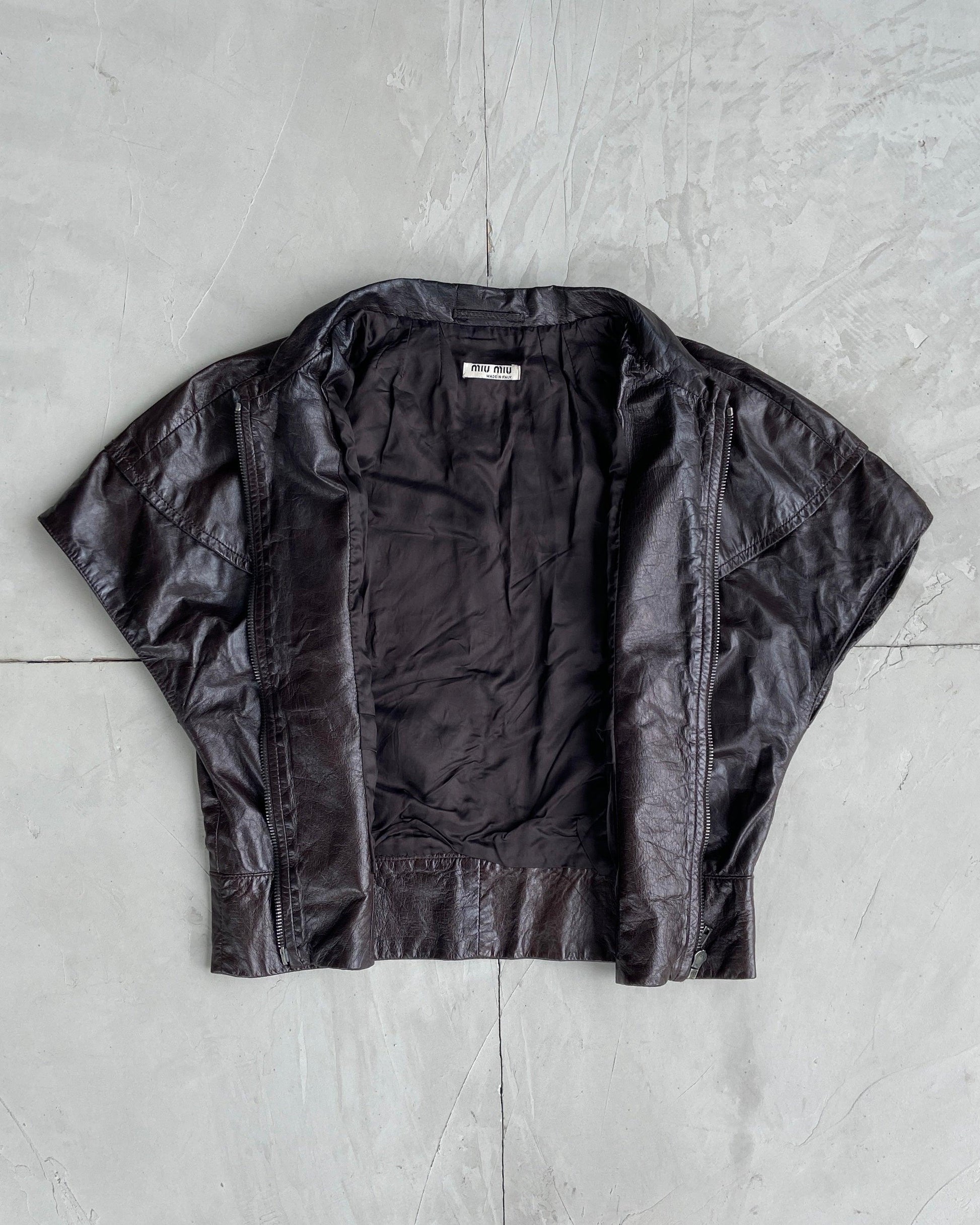 MIU MIU FW2008 CROPPED LEATHER JACKET TOP - M - Known Source