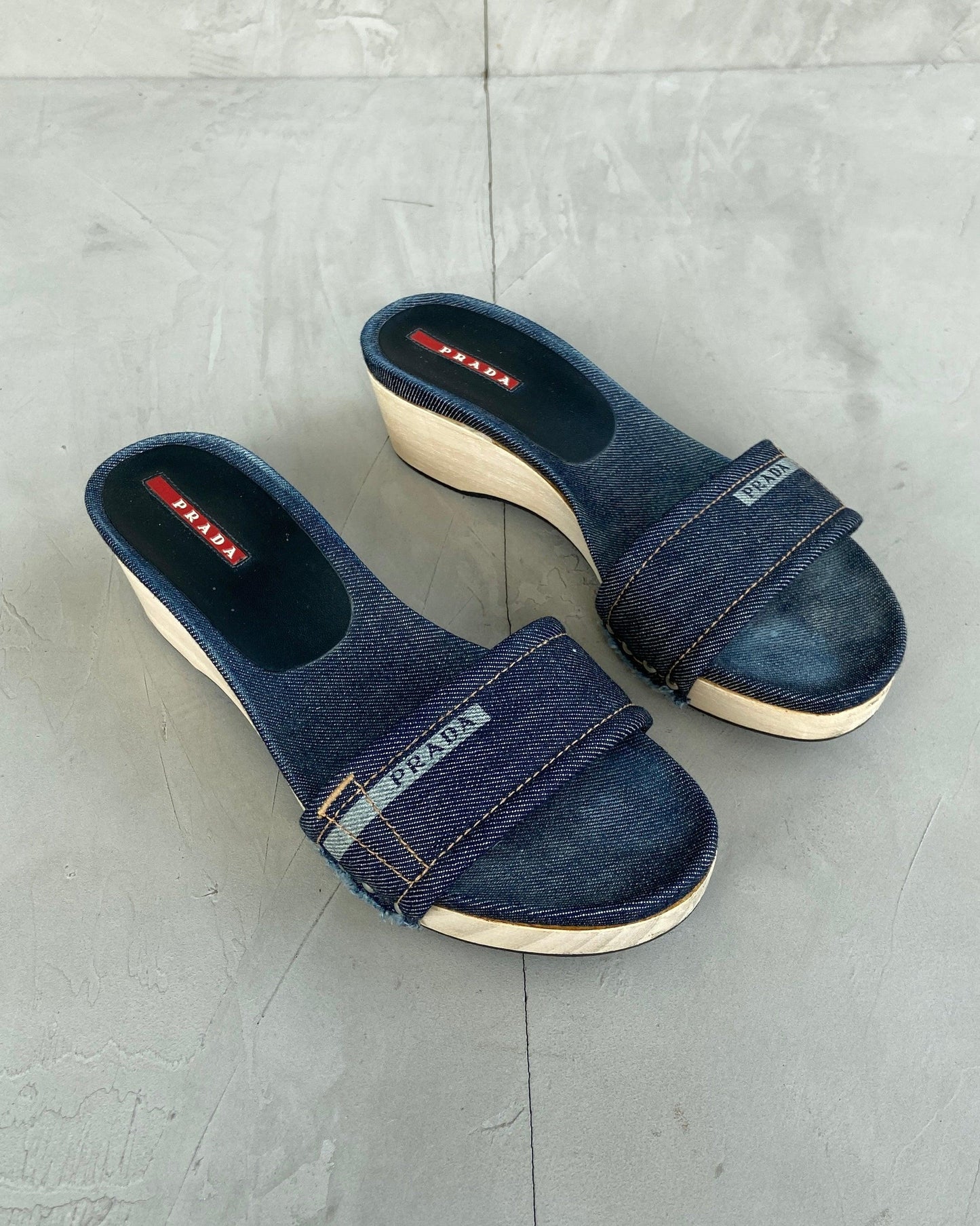 PRADA 2000'S DENIM WEDGE SANDAL - UK 5 - Known Source