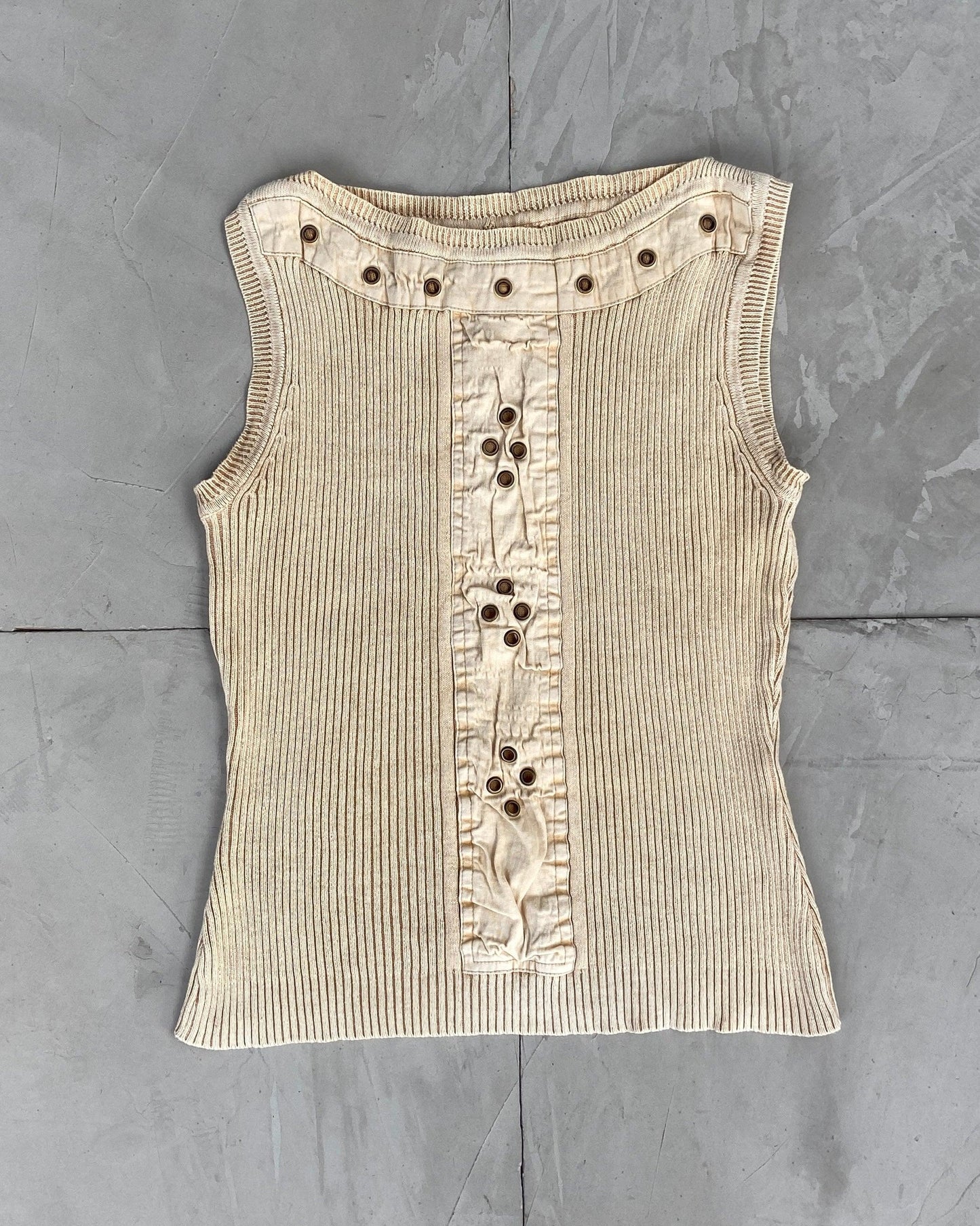 T.U RIBBED STUD EYELET VEST - S - Known Source