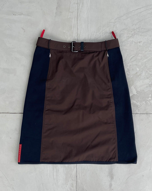 PRADA SPORT TWO-TONE BELTED NYLON SKIRT - M - Known Source