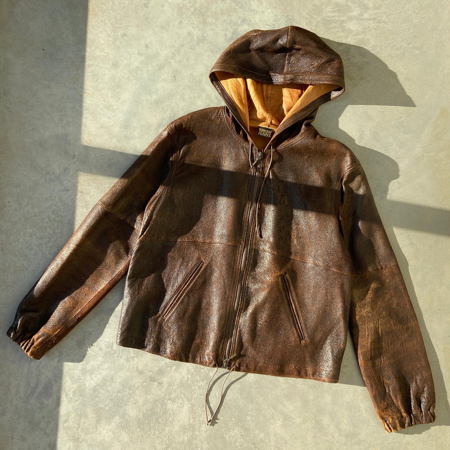 PLEIN SUD LEATHER ZIP UP HOODIE - M - Known Source