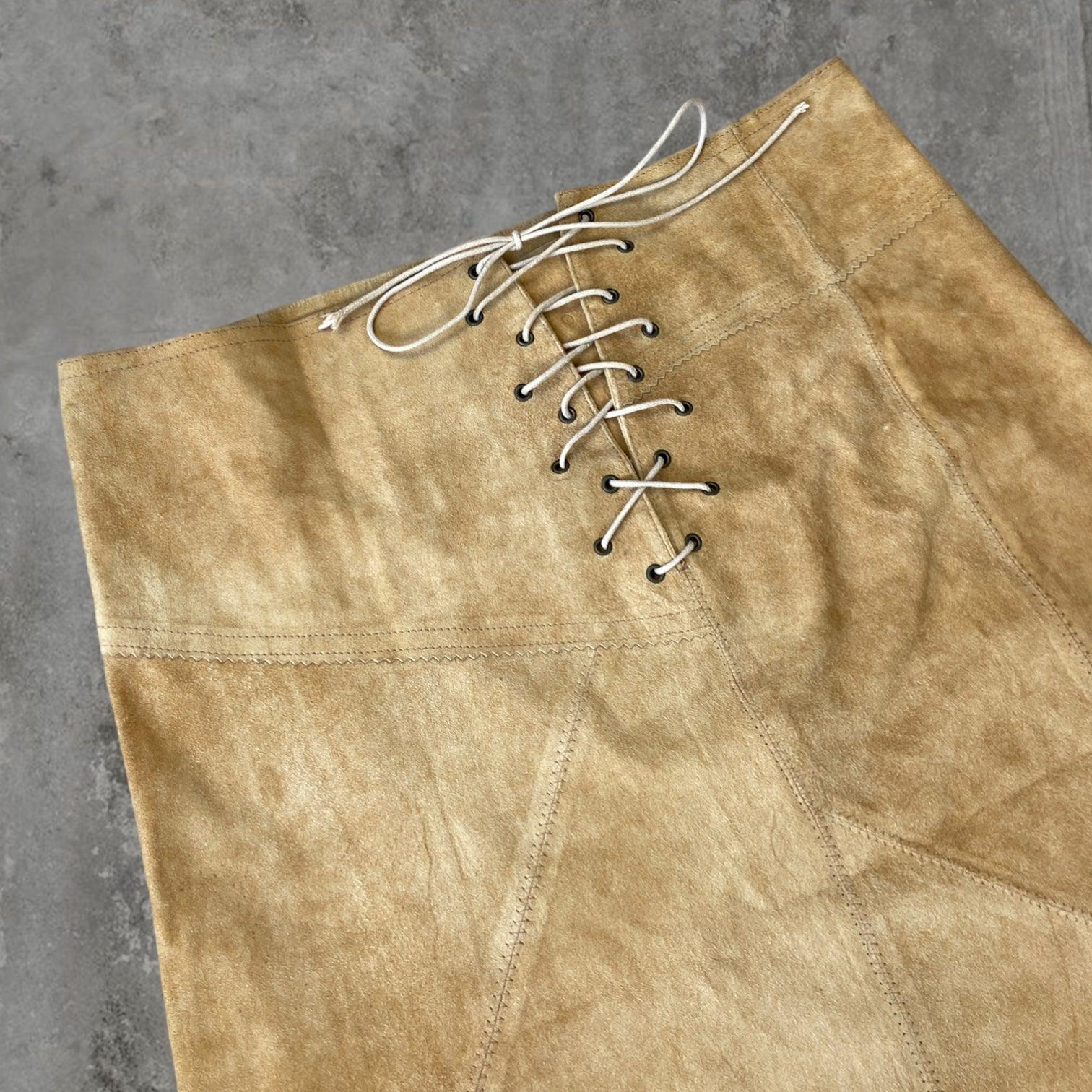 PLEIN SUD LACE UP SUEDE LEATHER SKIRT - M - Known Source