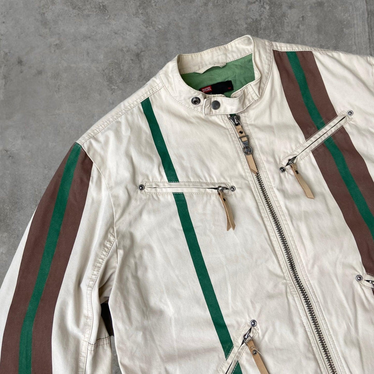 DIESEL WHITE COTTON RACER JACKET - L - Known Source