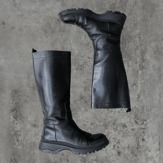 FW03 PRADA COMBAT LUG-SOLE BIKER BOOTS - UK 4 - Known Source