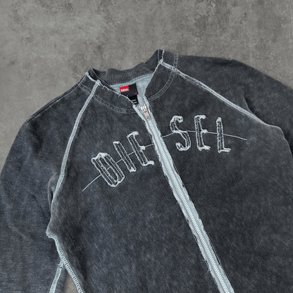 DIESEL DISTRESSED ZIP-UP SWEATSHIRT - S - Known Source