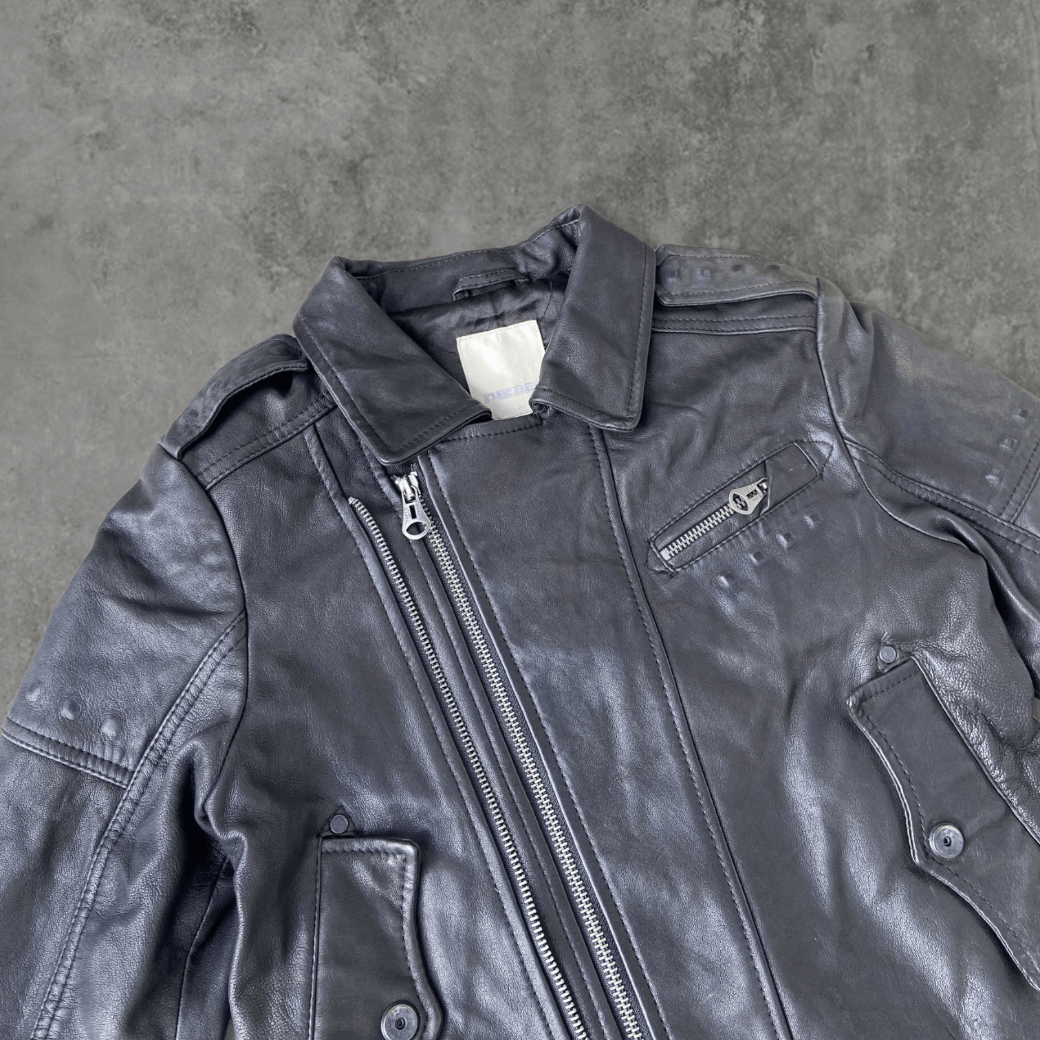 DIESEL LEATHER BIKER JACKET - M - Known Source