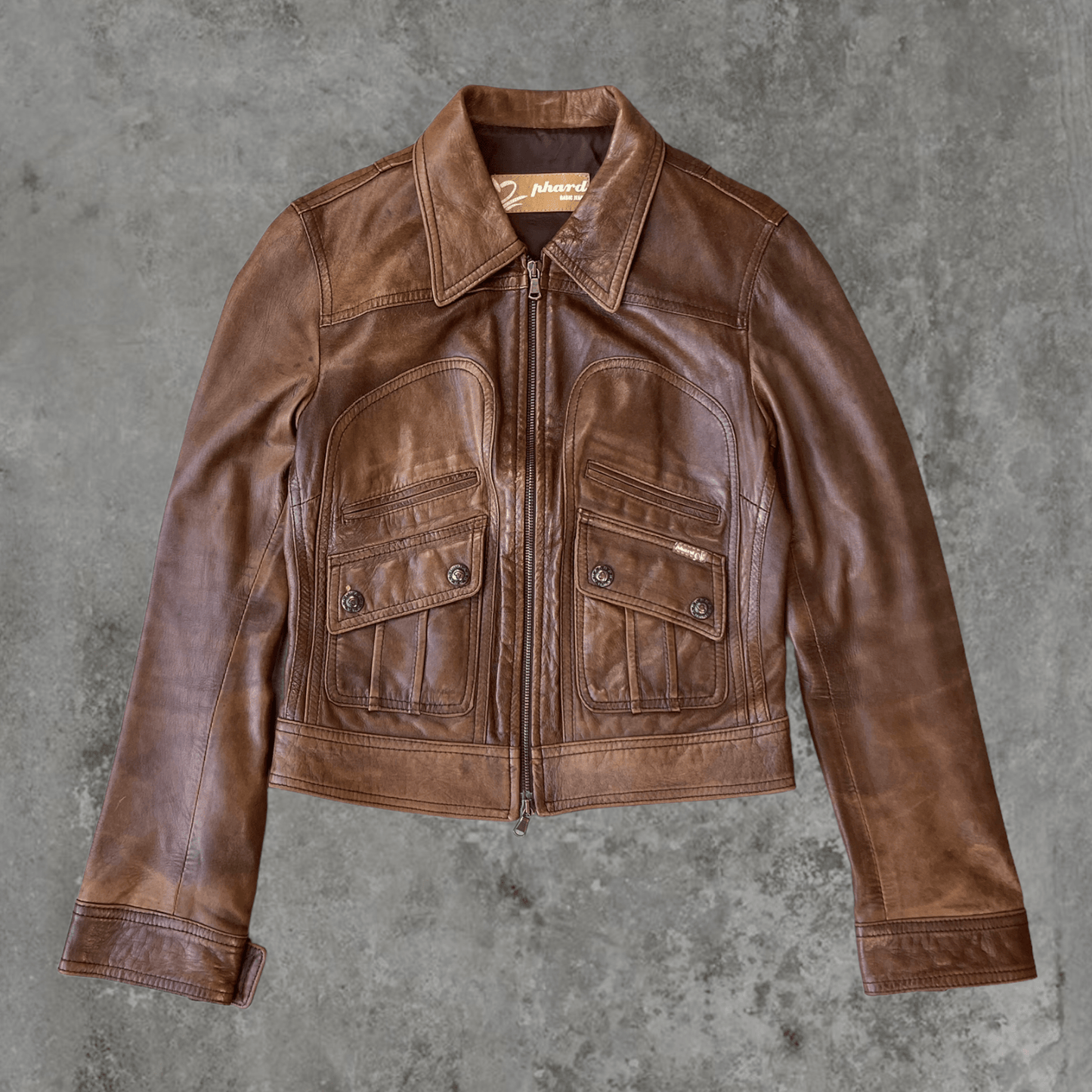 BROWN LEATHER COLLARED JACKET - S - Known Source