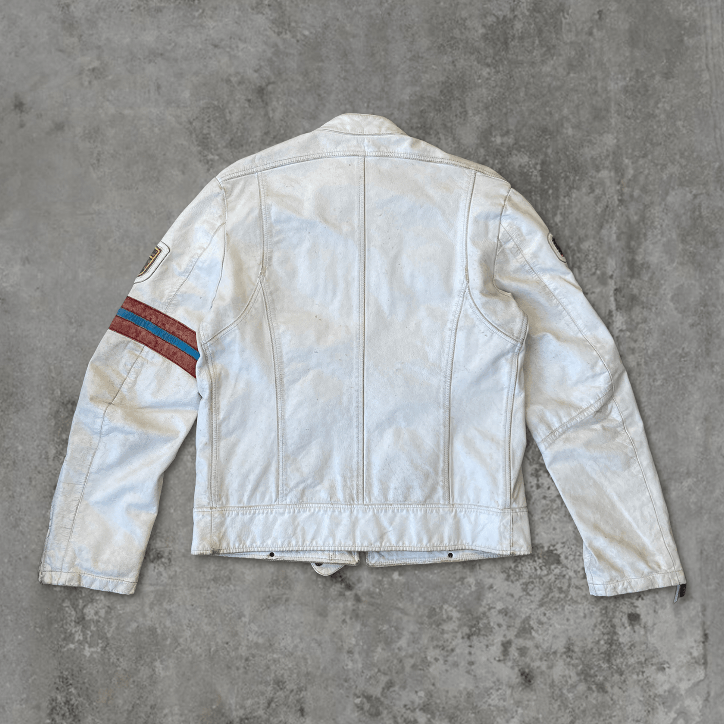 DIESEL WHITE LEATHER RACER JACKET - L - Known Source