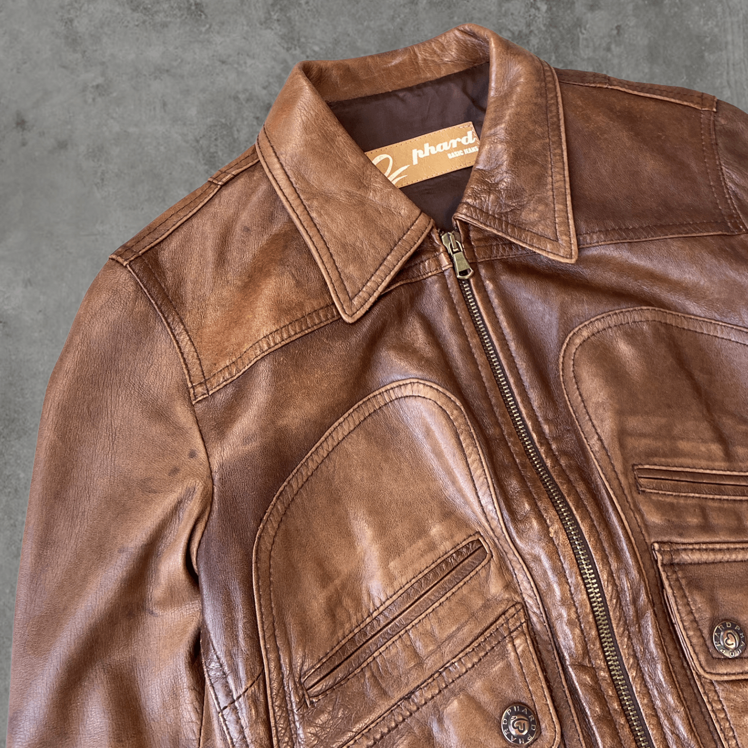 BROWN LEATHER COLLARED JACKET - S - Known Source