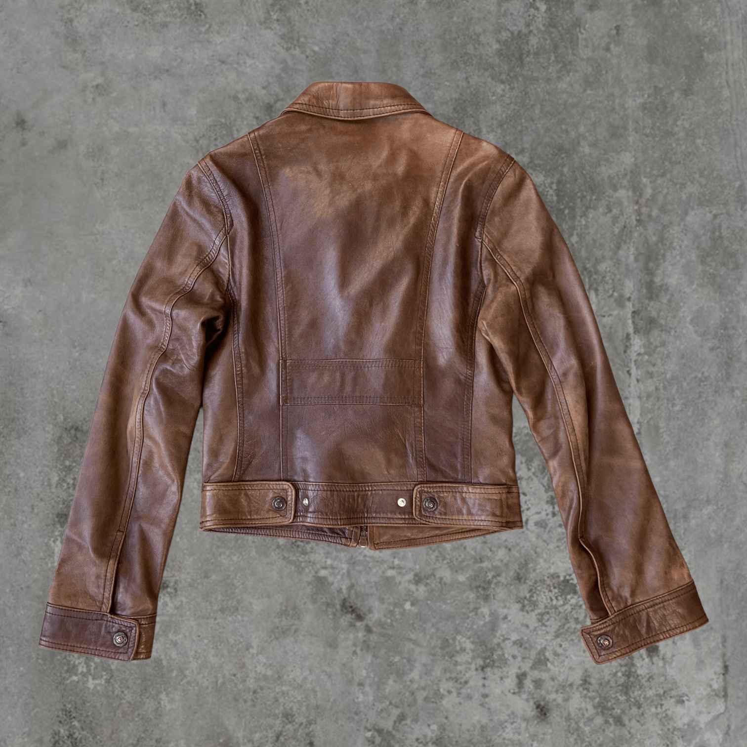 BROWN LEATHER COLLARED JACKET - S - Known Source