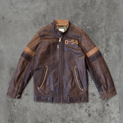 DIESEL SPELL-OUT BROWN LEATHER JACKET - M - Known Source