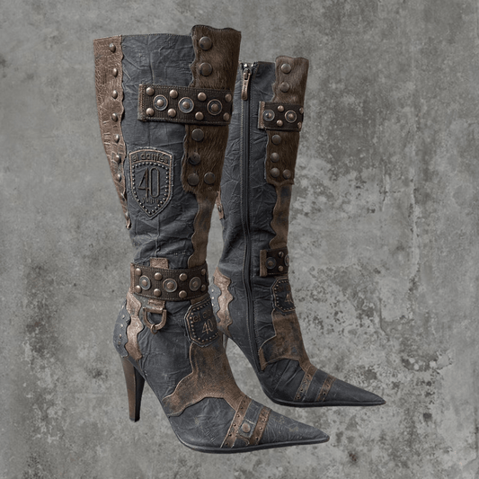 EL DANTES '40 YEARS' STUDDED LEATHER HEELED BOOTS - EU 37 - Known Source