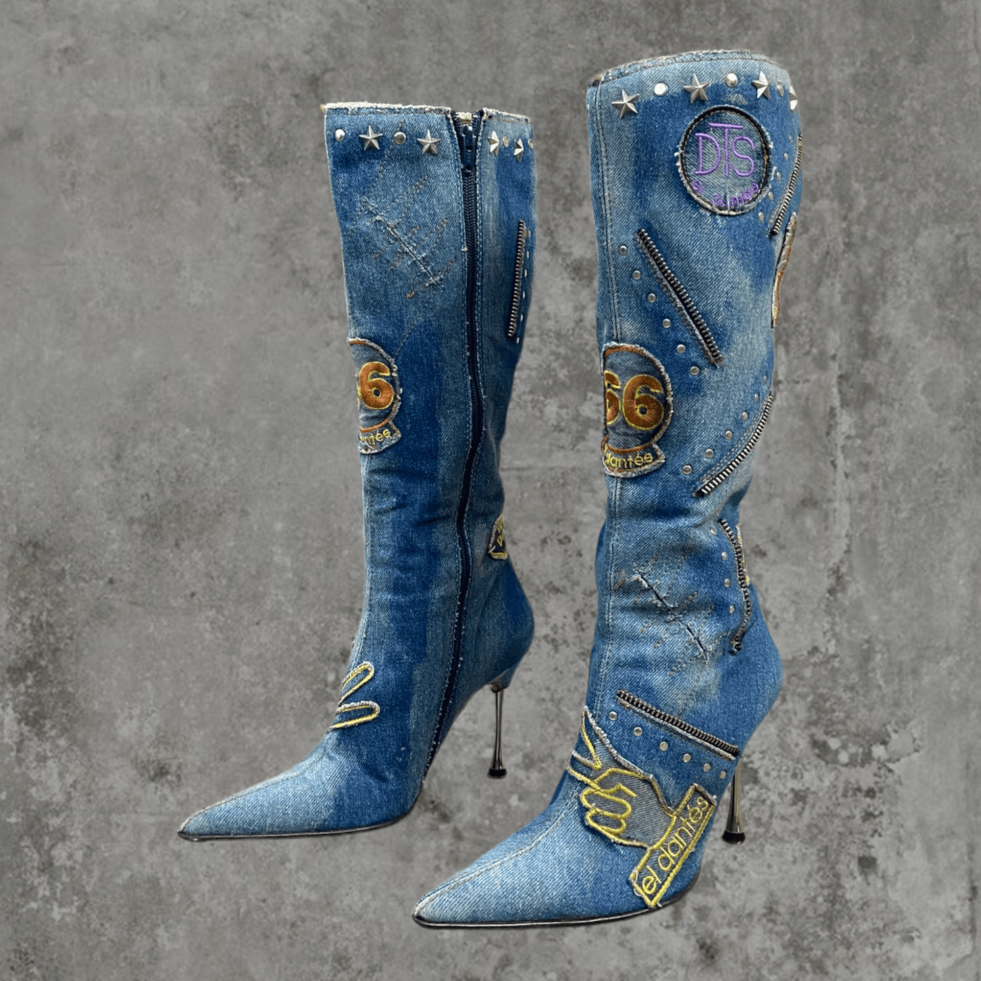 EL DANTES DENIM PATCHWORK HEELED BOOTS - EU 38 - Known Source