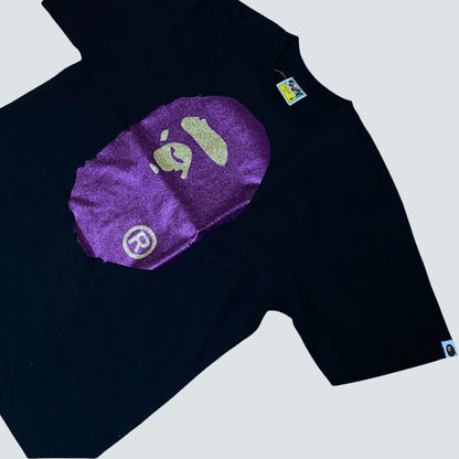 A Bathing Ape Glitter Logo Short Sleeve T-shirt with tags Black and Purple Gold label - Known Source